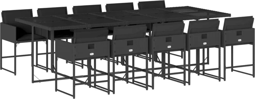 vidaXL Set mobilier de exterior cu perne, 11 piese, negru, poliratan