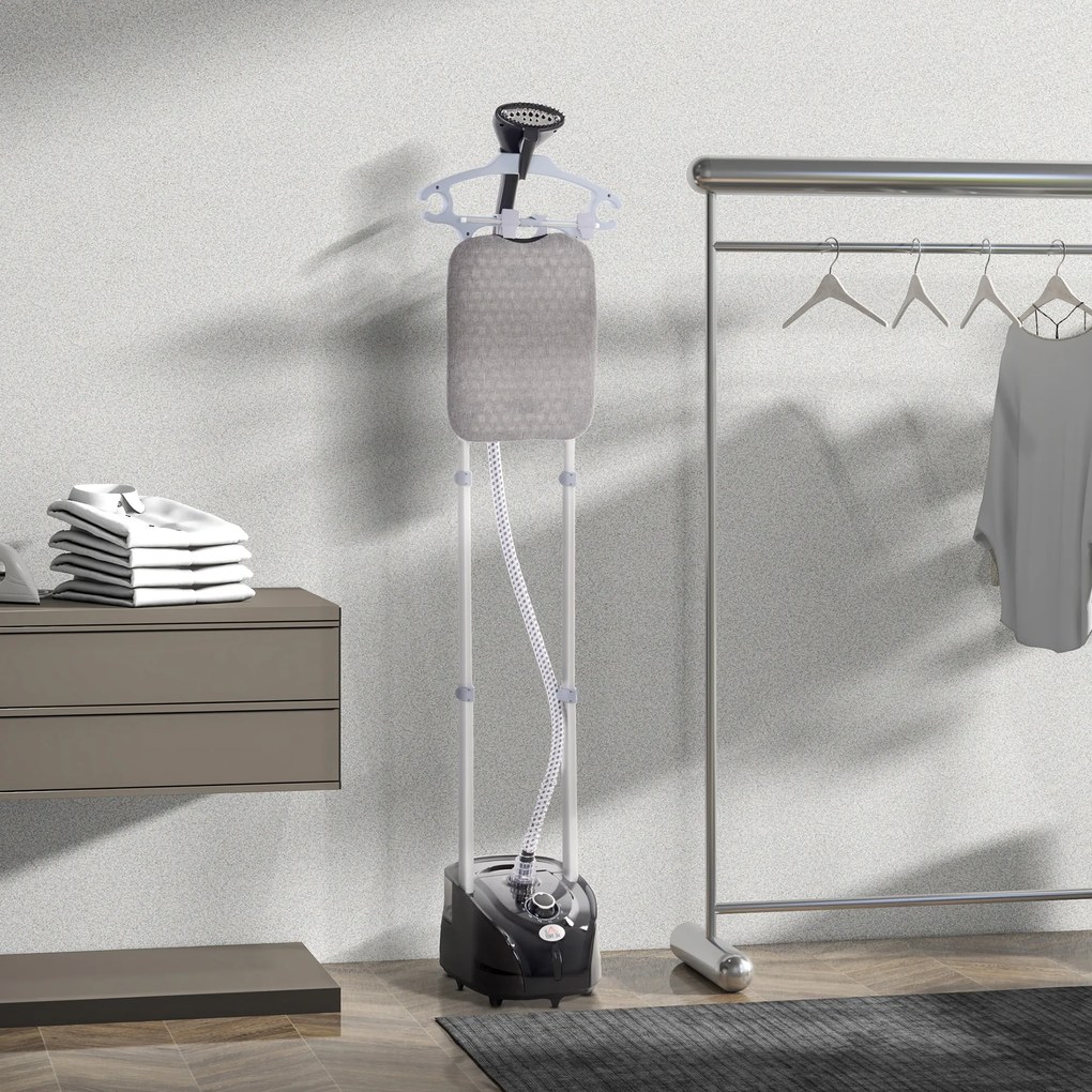 HOMCOM Aparat de Călcat Vertical cu Aburi, Fier de Călcat de 2L, Putere 1950W cu 2 Tije Portabil, 35x25x23cm | Aosom Romania