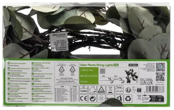 Instalație LED solară Aigostar 110xLED/4m IP65 alb cald eucalipt