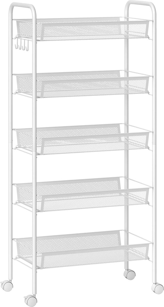 HOMCOM Cărucior de Bucătărie Economisitor de Spațiu cu 5 Nivele și Coșuri de Plasă, 45x26.5x106 cm, Alb | Aosom Romania