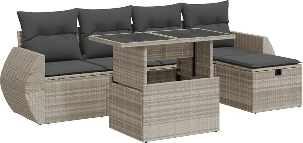 vidaXL Set canapele de grădină cu perne, 6 piese gri deschis poliratan