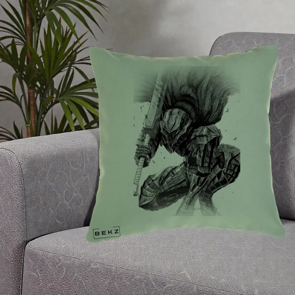 Perna Personalizata Berserk Guts Armor of Darkness Manga, 40x40 cm, Verde, Husa Detasabila, Perna Inclusa, BEKZ®