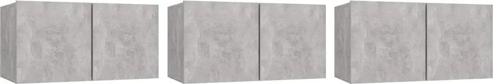 vidaXL Dulapuri TV suspendate, 3 buc., gri beton, 60x30x30 cm