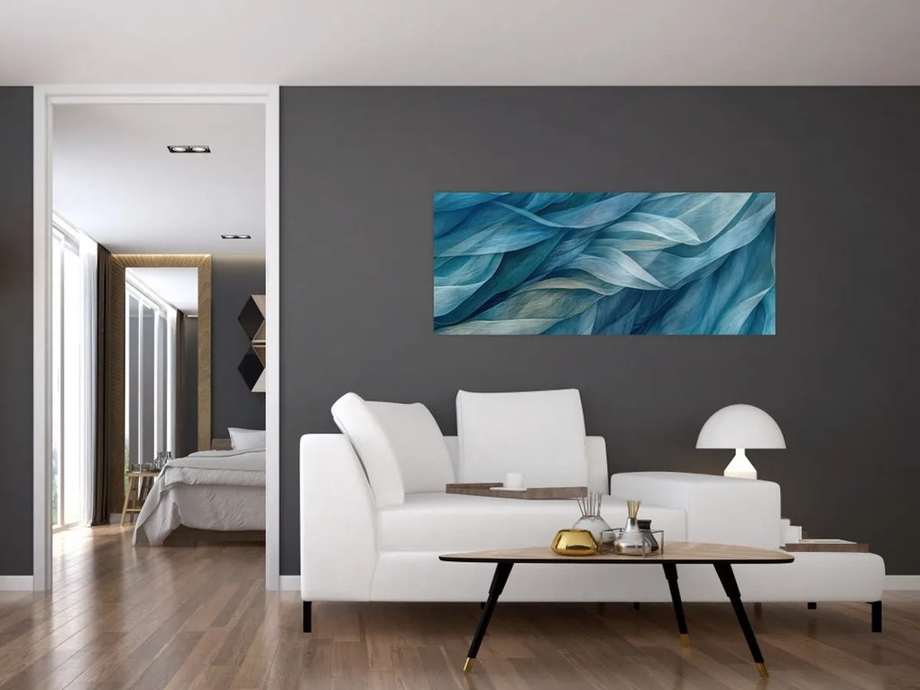 Tablou - Undele albastre și albe (120x50 cm)
