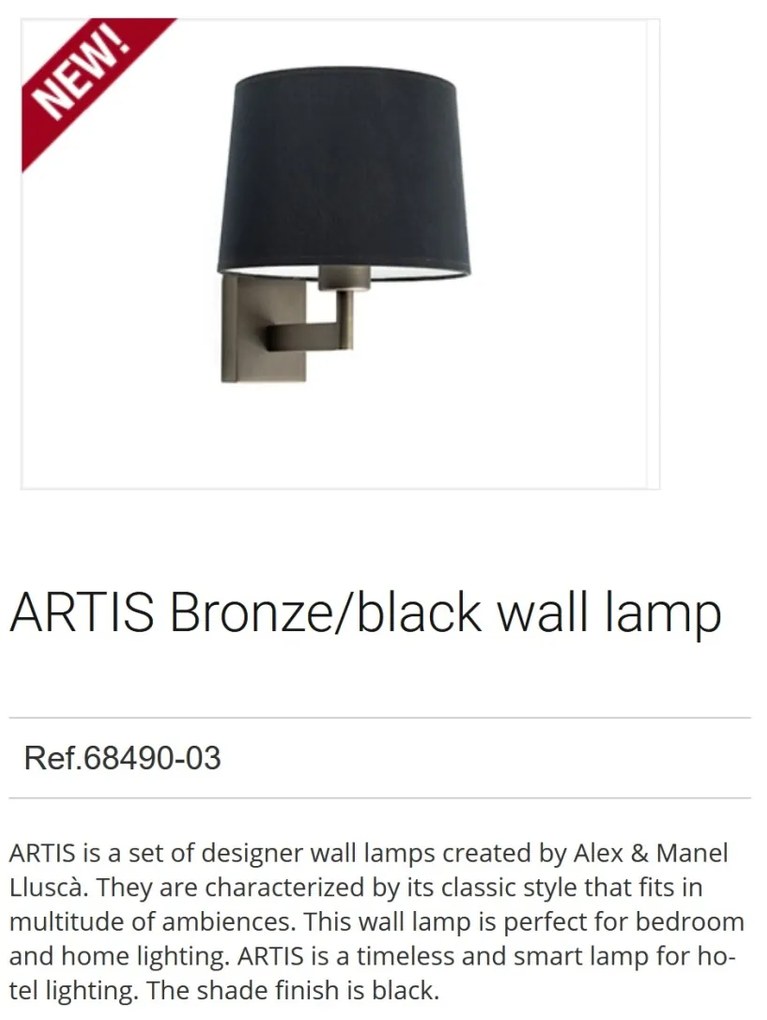 Aplica de perete design elegant ARTIS bronz/negru