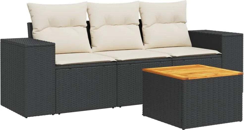 vidaXL Set mobilier de grădină cu perne, 4 piese, negru, poliratan