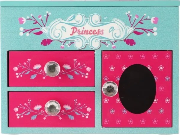Cutie pentru bijuterii PRINCESS cu oglindă, roz/albastră
