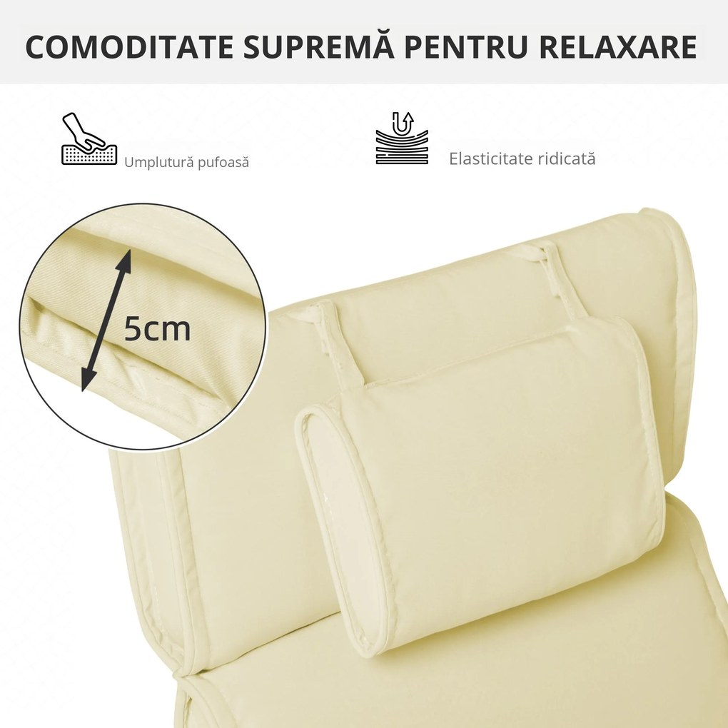 Outsunny Saltea Confortabilă pentru Șezlong, Rezistentă la Apă, Ușor de Întreținut, 198x53x5cm, Alb Crem | Aosom Romania