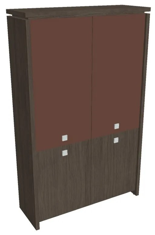 Dulap înalt Verno 128 x 46 x 210 cm, uși combinate, stejar antracit / maro