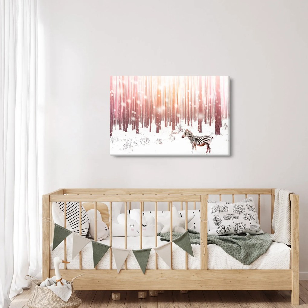 Tablou - Zebra în pădurea înzăpezită (90x60 cm)