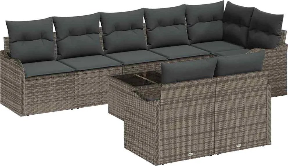 vidaXL Set de canapele pentru grădină cu pernă 9 pcs Gri Rattan poli