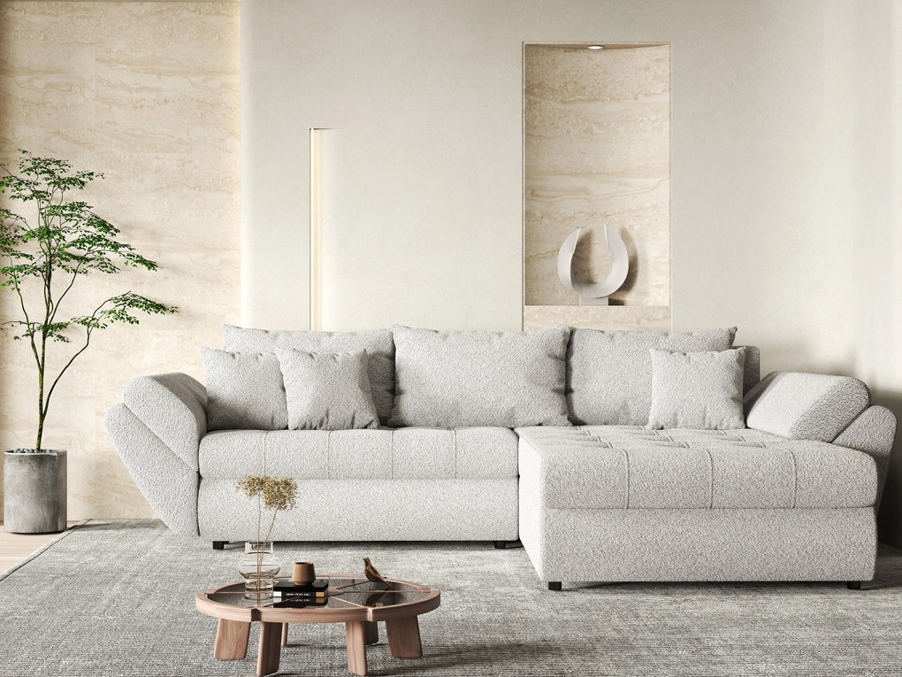 Colțar extensibil dumonde cu ladă de depozitare si sezut confortabil din spuma high-density, Loana Euphoria Dove II 270x185 cm