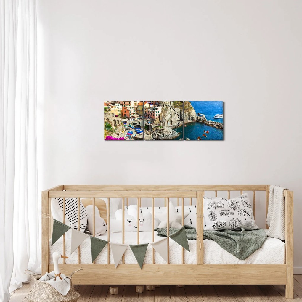 Tablou - Satul italian Manarola (cu ceas) (90x30 cm)