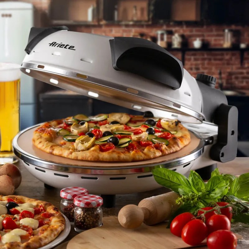 Cuptor electric pentru pizza Ariete "Pizza in 4 minute" 0918/00, 1200W, 32 cm, Pana la 400°C, 5 trepte, Placa de piatra, Acoperire antiaderenta, Alb