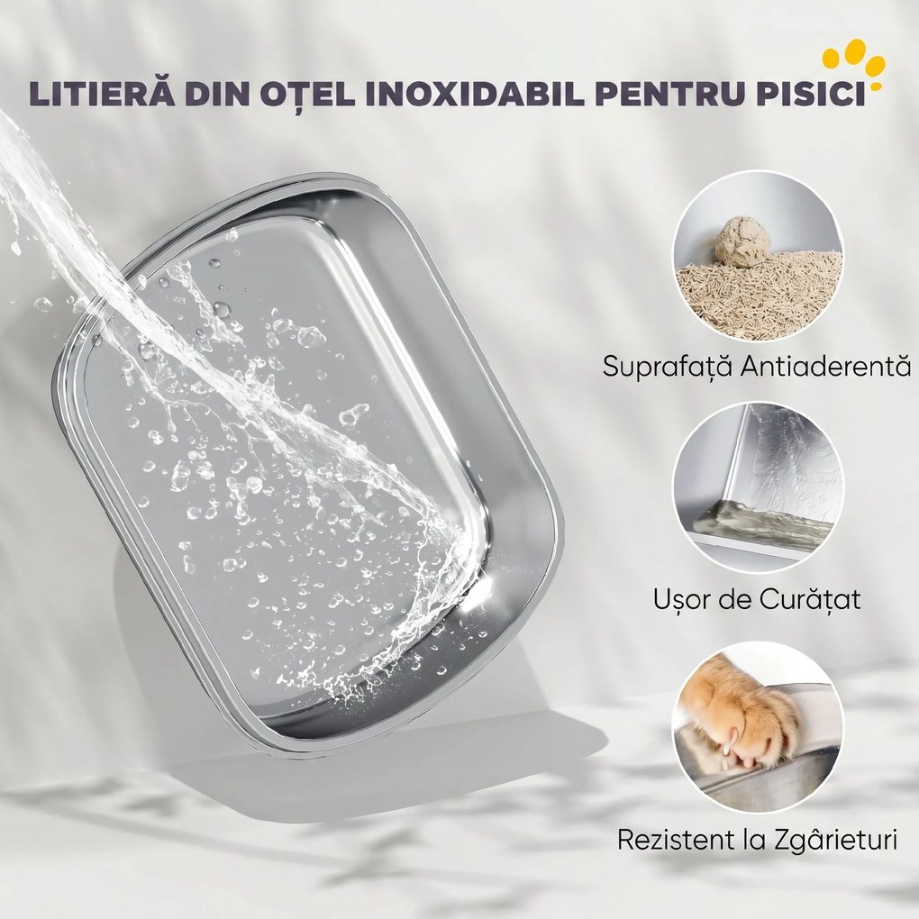 PawHut Litieră pentru Pisici Închisă din Oțel Inoxidabil XL cu Capac Detașabil | Aosom Romania