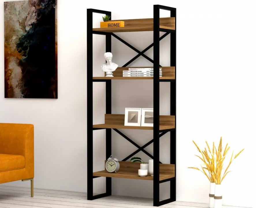Biblioteca Living Adisa, PAL Melaminat / Metal, Nuc