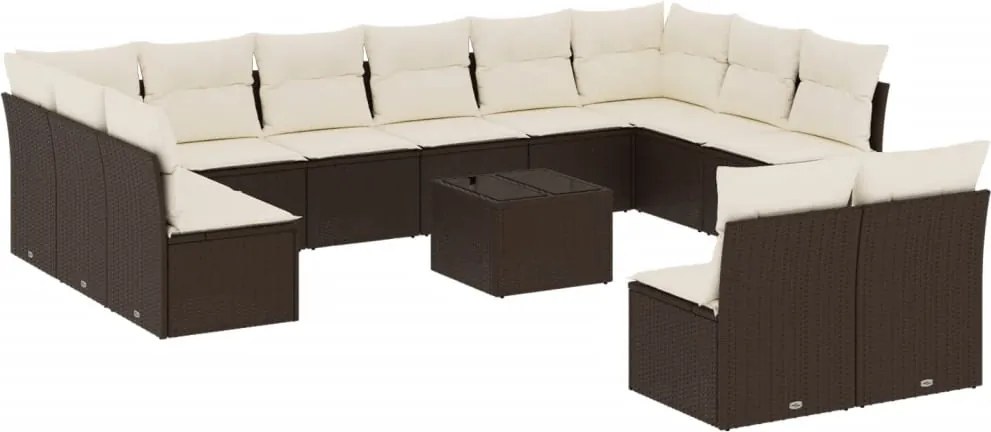 vidaXL Set canapele de grădină cu perne, 13 piese, maro, poliratan