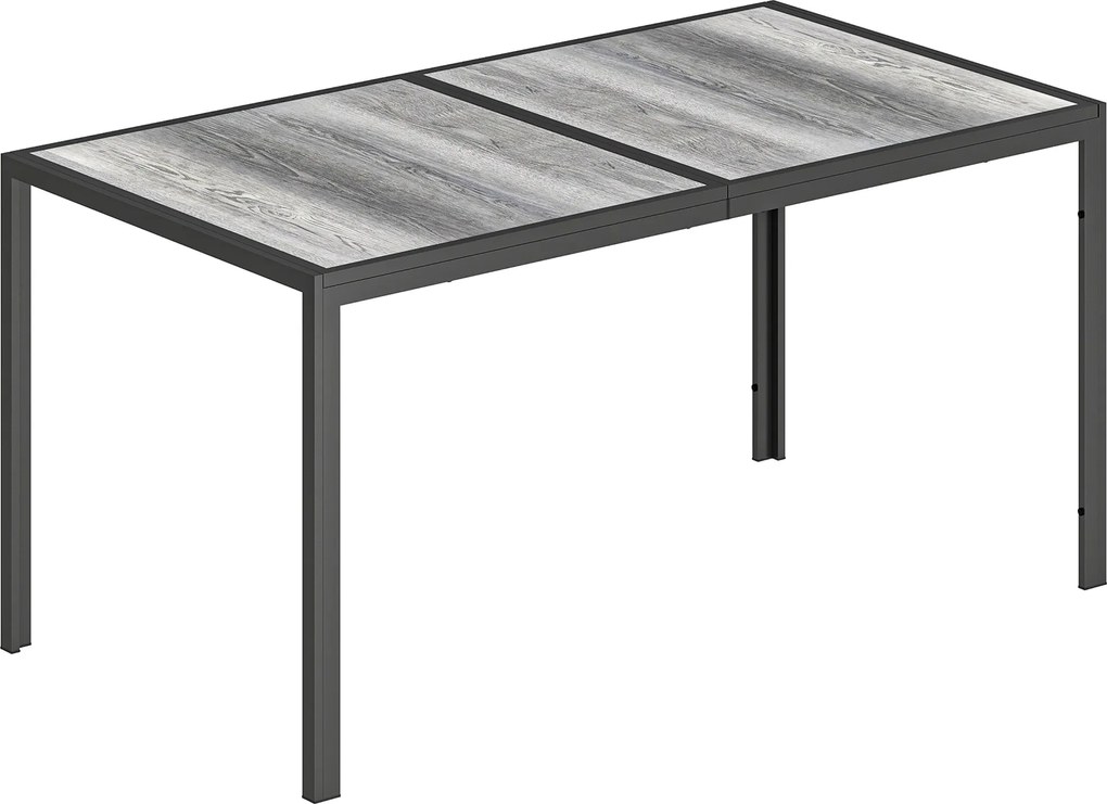 Outsunny Masă de grădină pentru 4 până la 6 persoane, masă de luat masa exterioară cu blat cu efect lemn, 150 x 80 x 74 cm, gri | Aosom Romania