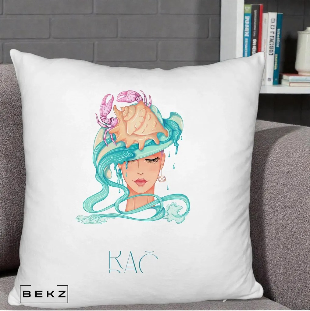 Perna Personalizata Zodie Rac, 40x40 cm, Alb Pufos, Husa Detasabila, Perna Inclusa, BEKZ®