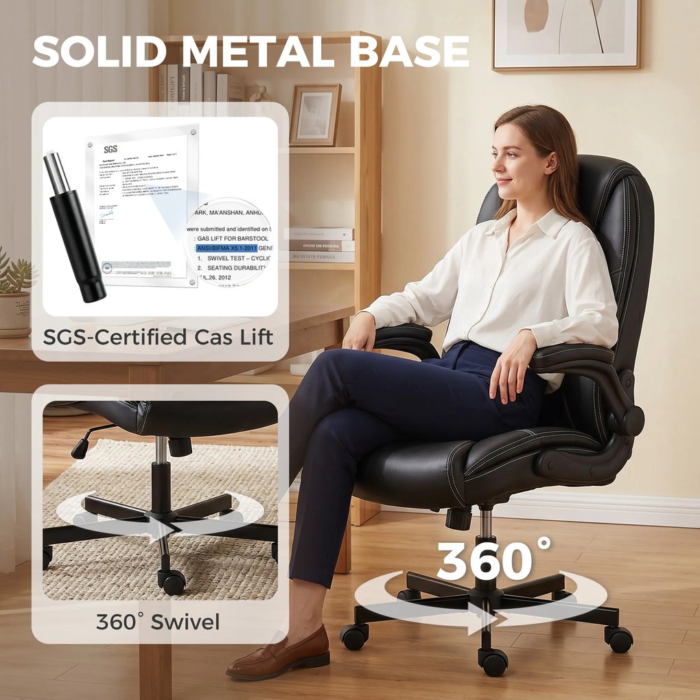 HOMCOM Scaun birou ergonomic fotoliu brațe rabatabile înălțime reglabilă funcție balans negru | Aosom Romania