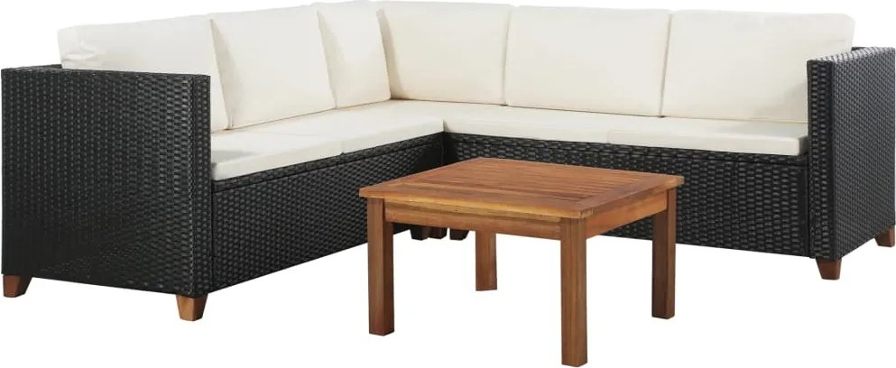 vidaXL Set mobilier de grădină cu perne, 4 piese, negru, poliratan