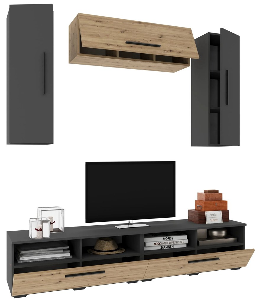Living Kos V18, Antracit/Stejar Artisan, L 190 cm
