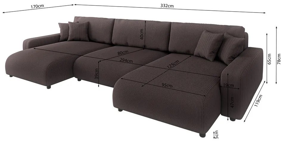 Colțar maro extensibil, cu spațiu de depozitare, cu tapițerie din catifea reiată Sara – Ropez