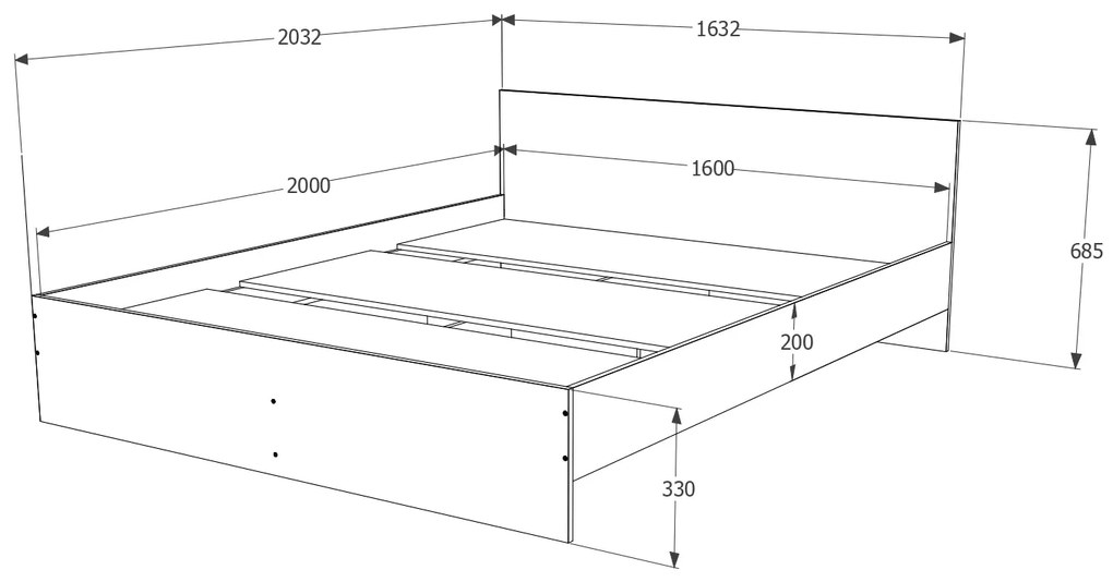 Pat haaus Remi, 200 x 160 cm, saltea spuma inclusa, Ulm Deschis