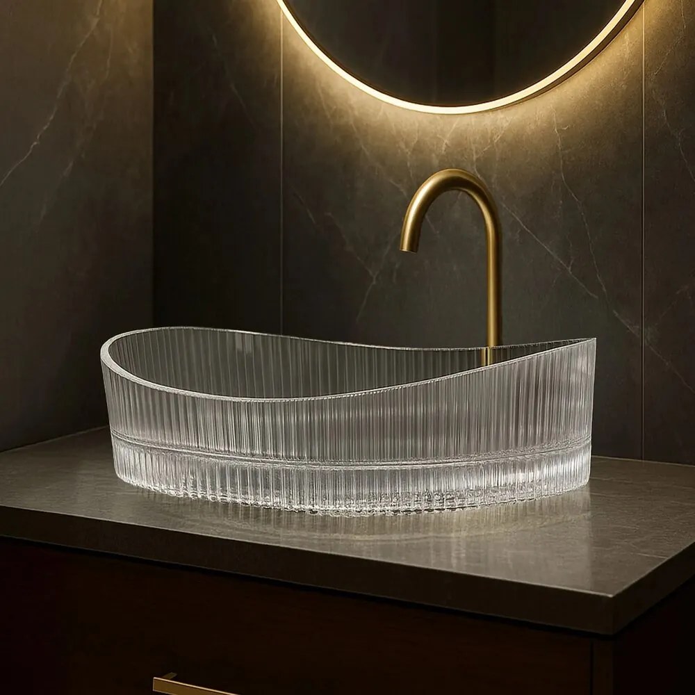 Lavoar pe blat Rea Harper sticla securizata oval 50 cm transparent lucios