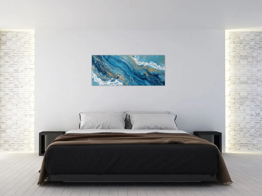 Tablou - Marmură bleu cu aur II. (120x50 cm)