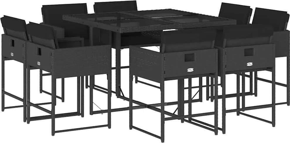 vidaXL Set mobilier de grădină cu perne, 9 piese, negru, poliratan