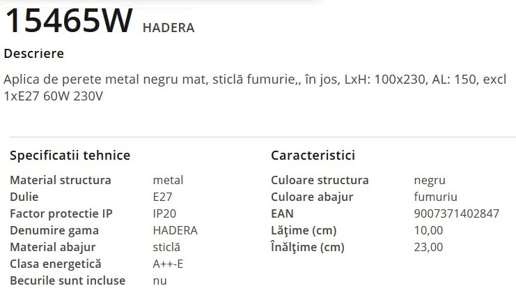 Aplica de perete design modern HADERA 15465W GL
