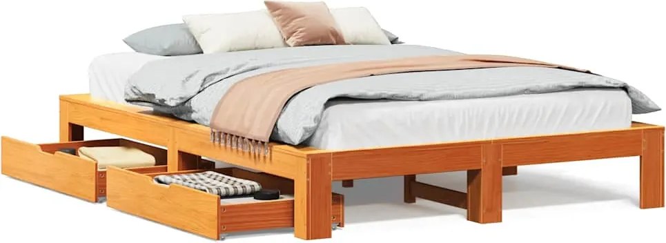 vidaXL Cadru pat fără saltea, maro ceruit, 140x190 cm, lemn masiv pin