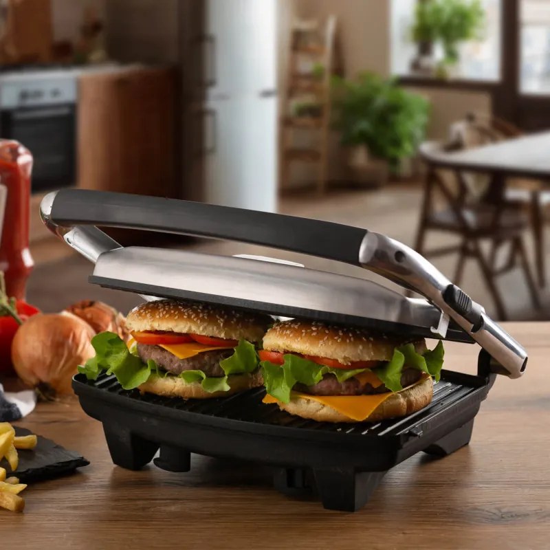 Aparat 3in1 Ariete TOAST & GRILL SLIM 1911/10, Toaster, Grill, Gratar, 1000W, 230C, Acoperire antiaderenta, Placa superioara reglabila, Inox