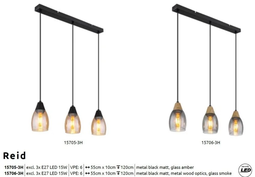 Lustra suspendata design modern REID negru, chihlimbar