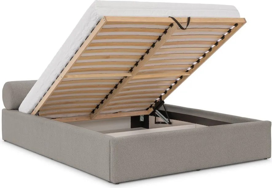Pat matrimonial gri deschis tapițat cu spațiu de depozitare cu somieră 140x200 cm Cille – Ropez