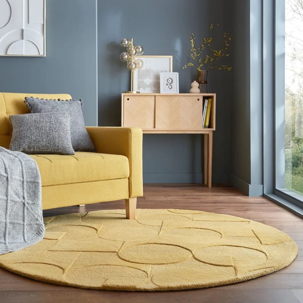 Covor galben rotund din lână ø 160 cm Gigi - Flair Rugs