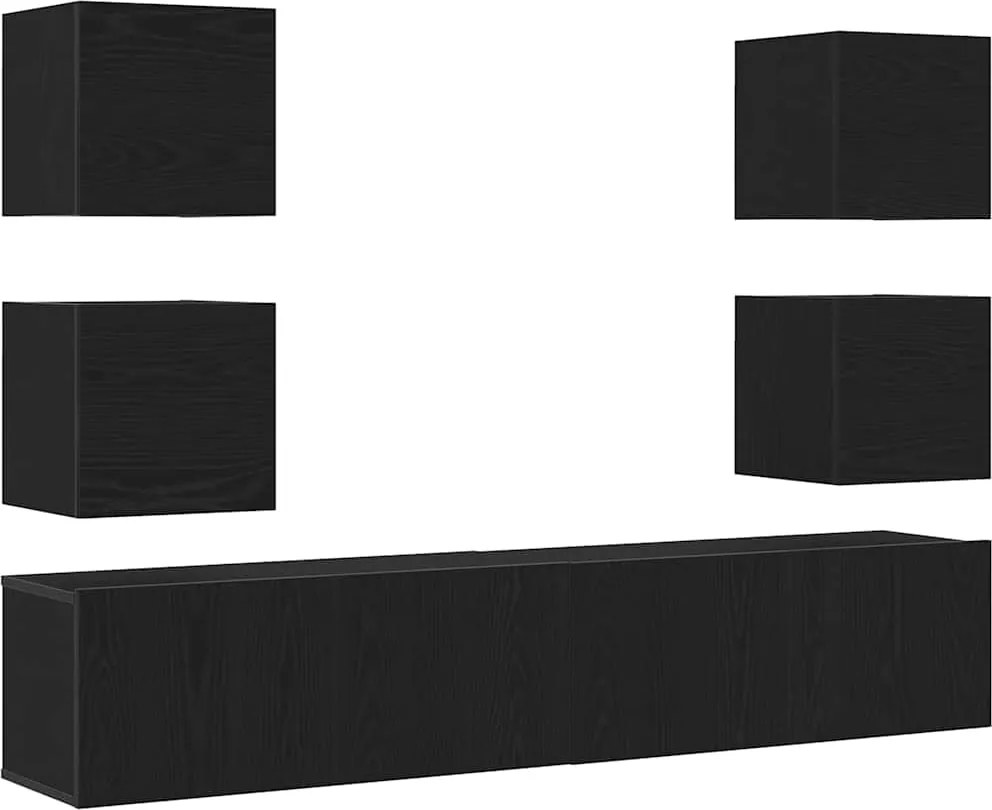 vidaXL Set comodă TV Pe perete Negru Lemn compozit