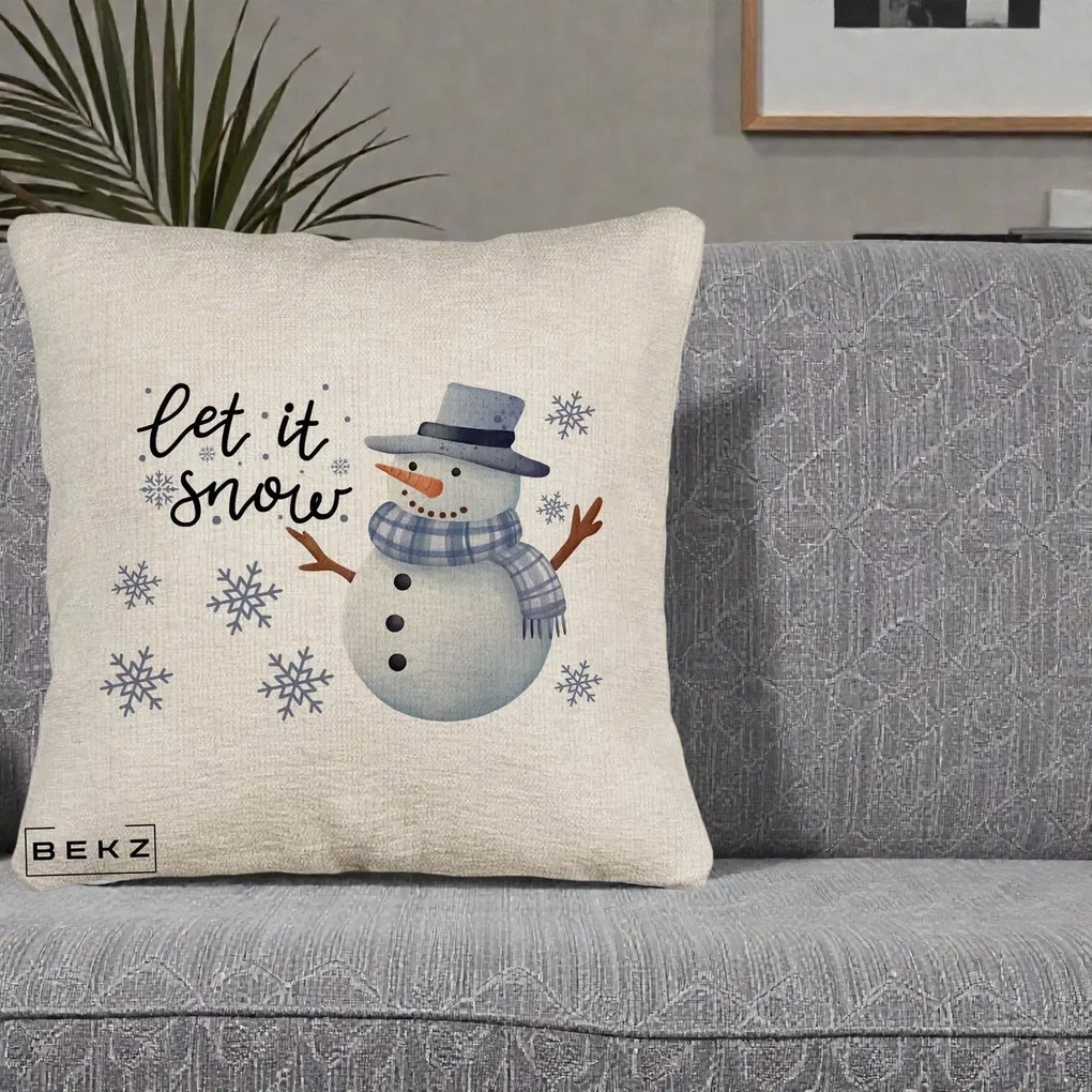 Perna Decorativa Let It Snow Om de Zapada, 40x40 cm, Bej Canapea, Husa Detasabila, Perna Inclusa, BEKZ®