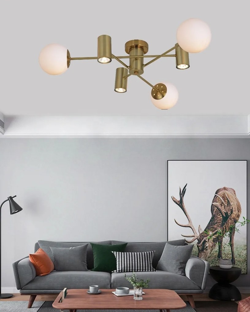 Lustra Cu LED Si 3 Globuri, Auriu