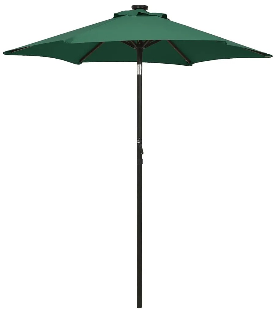 vidaXL Umbrelă de soare cu lumini LED, verde, 200x211 cm, aluminiu