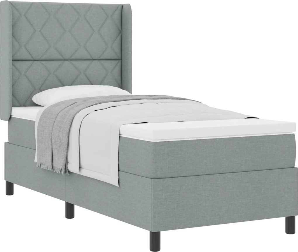 vidaXL Pat cu arcuri cu saltea Gri deschis 200 x 100 cm țesătură