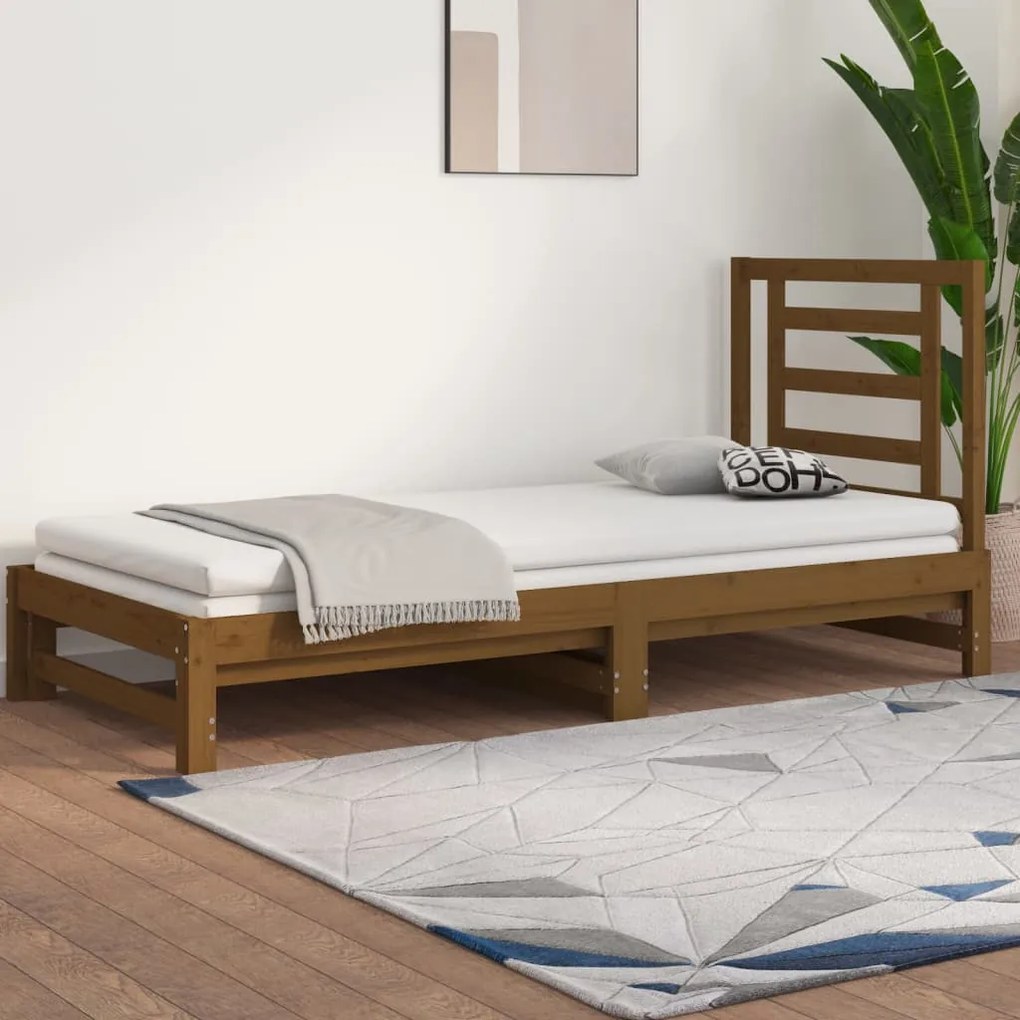3108615 vidaXL Pat de zi extensibil maro miere 2x(90x190) cm lemn masiv de pin