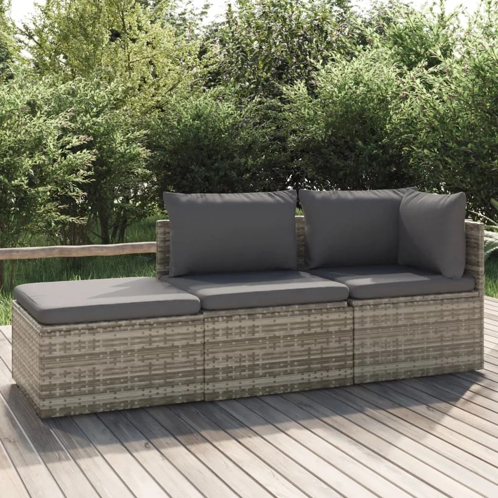 318677 vidaXL Set mobilier de grădină cu perne, 3 piese, gri, poliratan