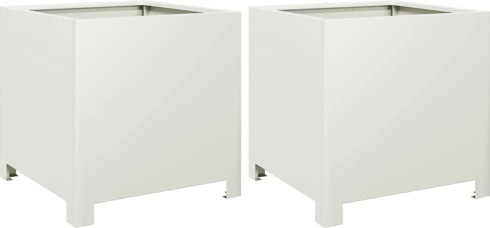 vidaXL Jardiniere de grădină 2 buc., alb, 40x40x40 cm, oțel