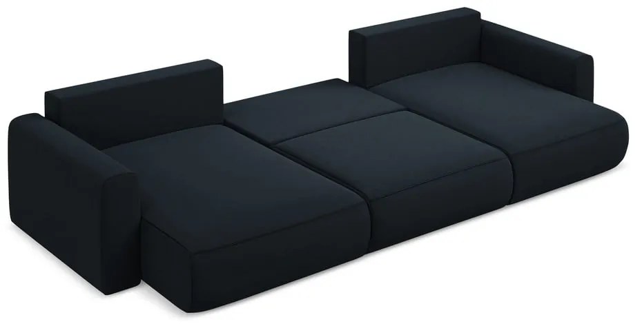 Colțar albastru închis extensibil/cu spațiu de depozitare cu tapițerie din catifea (în formă de "U") Kapua – Makamii