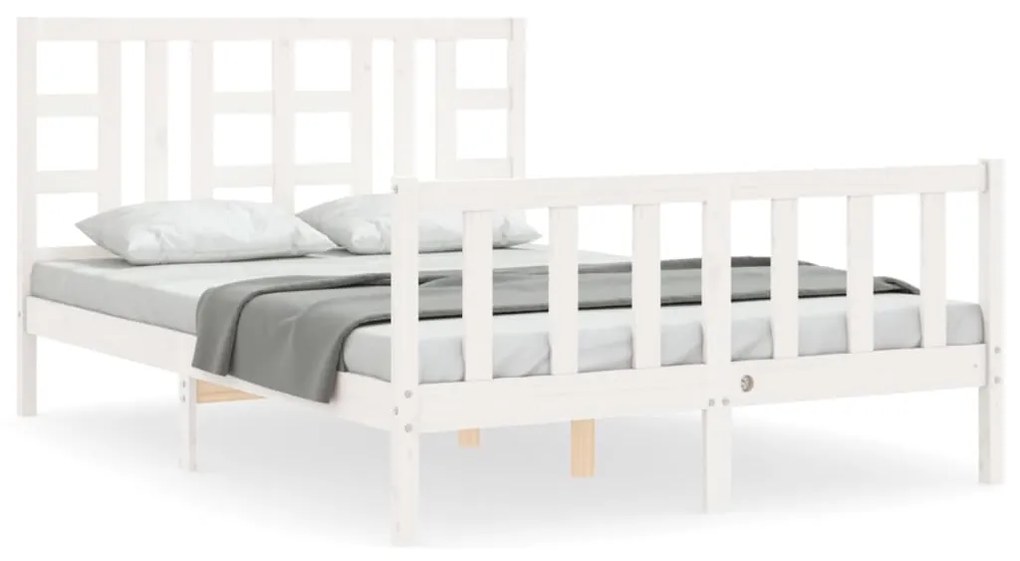 3191947 vidaXL Cadru de pat cu tăblie, dublu, alb, lemn masiv