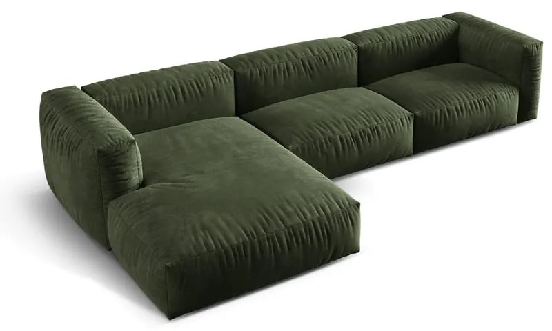 Colțar modular verde cu tapițerie din catifea (cu colț pe partea stângă/cu șezlong) Martina – Micadoni