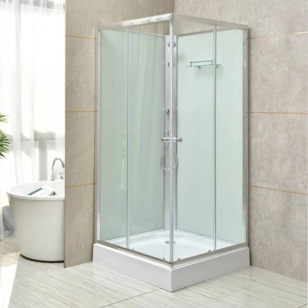 Cabină de duș pătrată Polo White II, albă, cu cădiță de duș acrilică, 90x90x195 cm