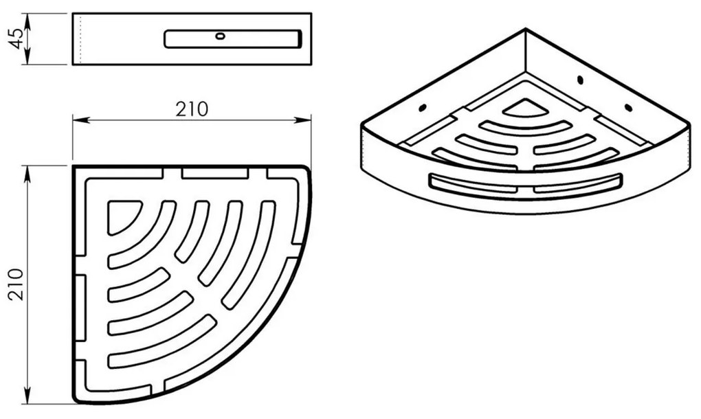 GEDY 2479 Smart raft de colț pentru duș, 21 x 4,5x 21 cm, oțel inoxidabil lustruit